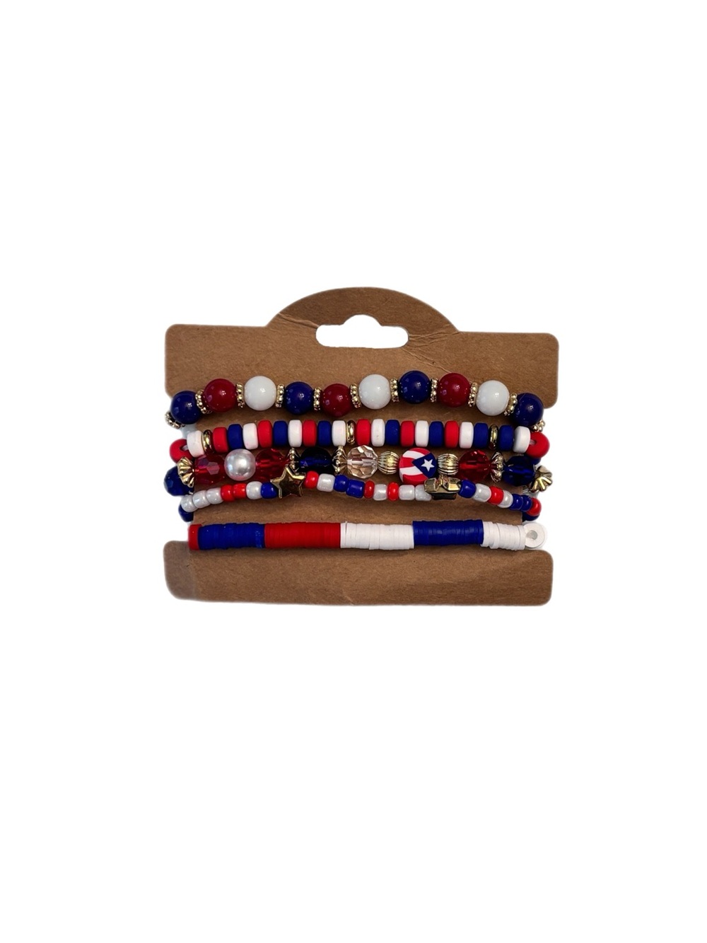 Red White Blue Beaded Stretch Bracelet 5pc Set - Picture 2 of 3